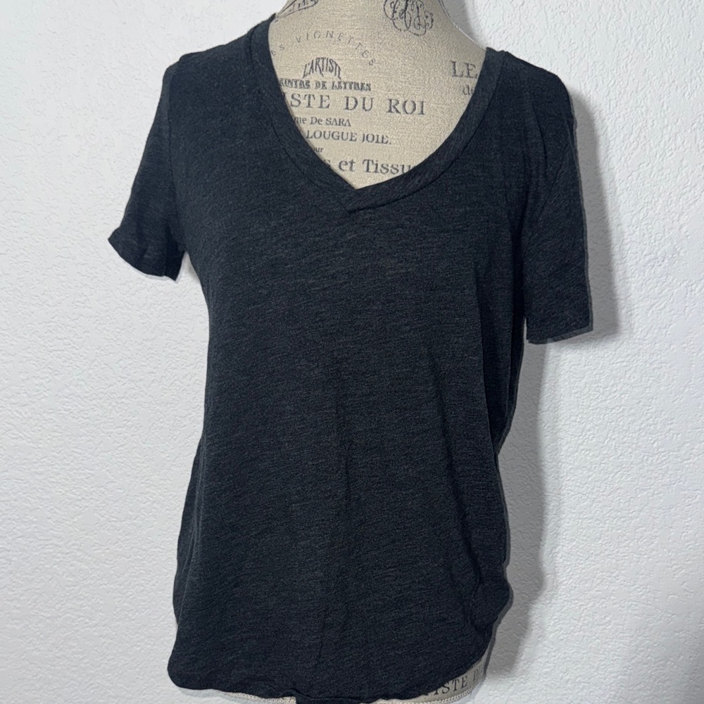 Women's Charcoal V-Neck Short Sleeve Top